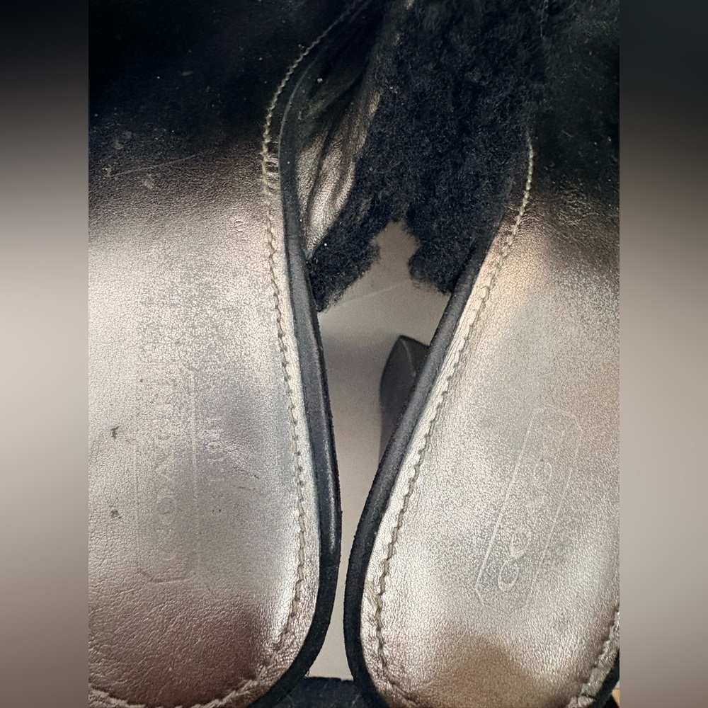 Coach Idyle Platform Mules in Black Suede and Faux-Shearling with Chain - Picture 5 of 16